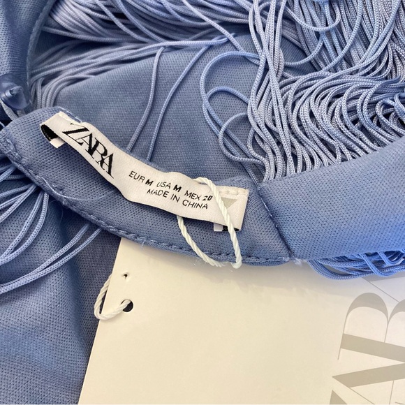 ZARA Blue Fringe Halter Mini Dress NWT - Picture 11 of 15